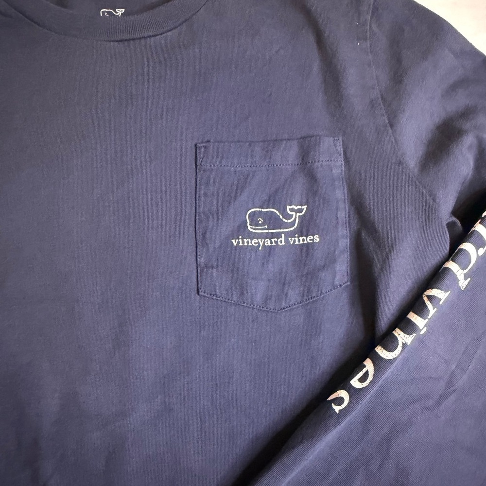 Vineyard Vines Boys Navy Blue Whale Long Sleeve Pocket T-Shirt Size L 16 - Picture 5 of 8
